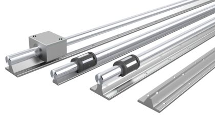 Precision steel shafts with shaft support rails